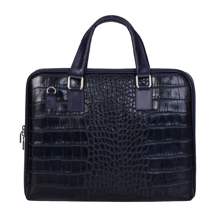 Geanta Zevo Laptop dama piele naturala print croco, Adelaida, Bleumarin