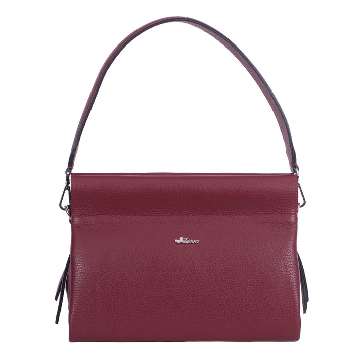Geanta Zevo dama piele naturala texturata marime medie Amedeea, Rosu Visiniu