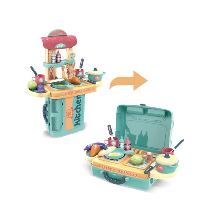 Gyerekkonyha, tarka, interaktív, 2 az 1-ben, asztal és aktatáska