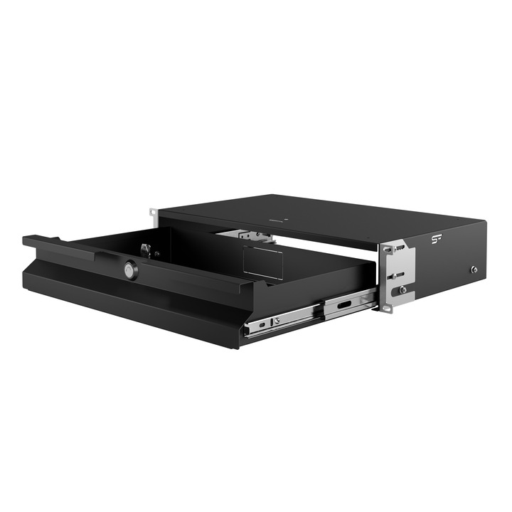Sertar Rack 19", Stalflex, 2U, 270mm, negru, sistem de inchidere solid