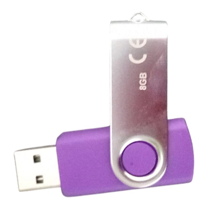 Memorie USB 8GB fara logo, flash drive / stick USB 2.0/3.0, corp mov, carcasa metalica argintie