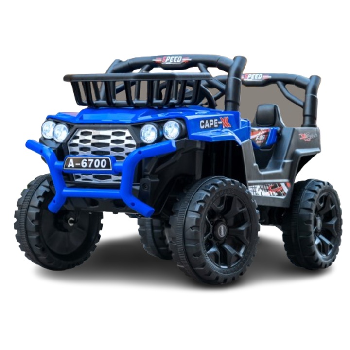 Masinuta electrica Kinderauto BJKQ6700, putere 4x 25W 12V, scaun tapitat, albastru