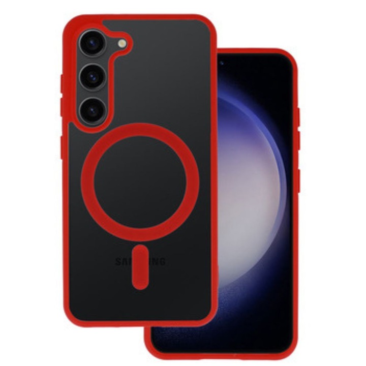 Husa MagSafe, Acrilic, Compatibila cu Samung Galaxy S24 FE, Protectie sporita, Transparent/Rosu