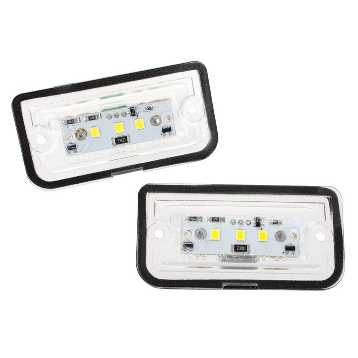 LED rendszámtábla lámpák, MODECAR, 2 db-os készlet, kompatibilis Mercedes W203, W209, fehér szín