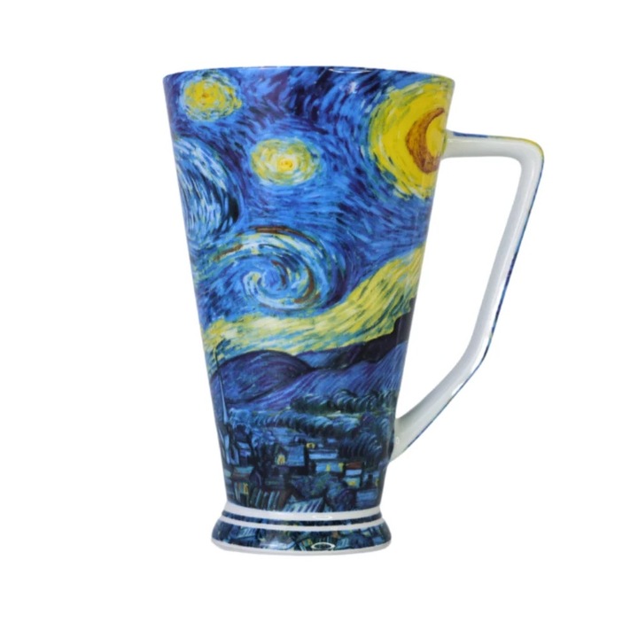 Hengeres Van Gogh porcelán bögre, zöld dobozban, Starry Night nyomattal