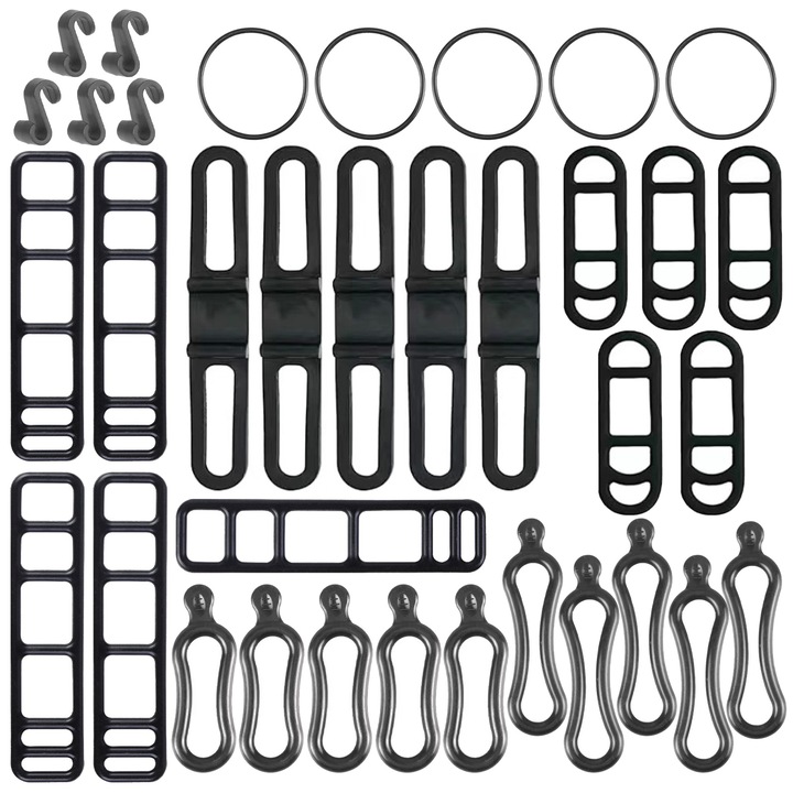 Set 35 bucati suporturi elastice din silicon pentru bicicleta, Lhdfyqt, cu carlige, negru