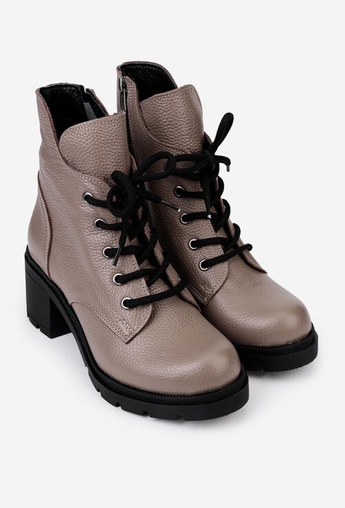 Botine dama taupe din piele texturata, Gri