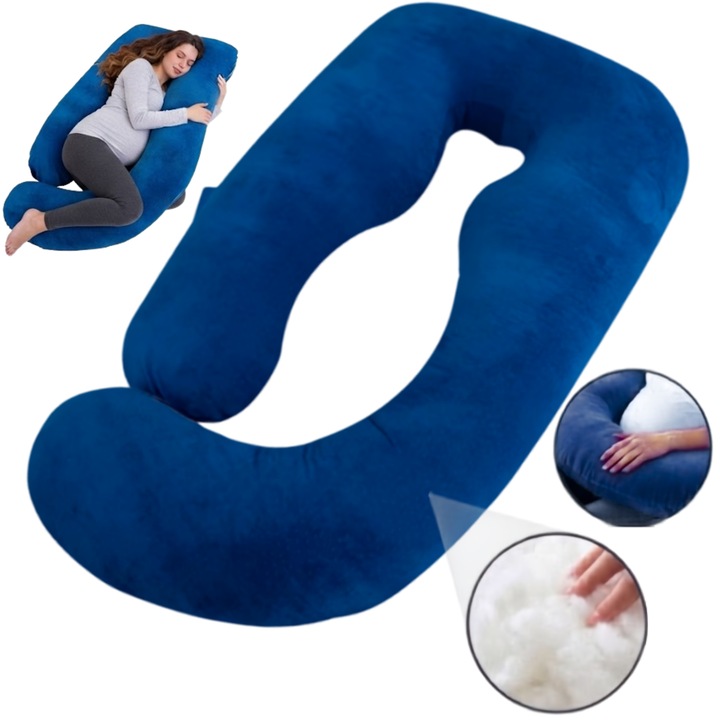Perna gravide Infiniteea™ 3 in 1, Multifunctionala, Alaptare, Sustinere Bebelusi, Suport Burta, Spate, Gat, Picioare, Forma de L, Husa detasabila, 175 cm, Umplutura Premium, Husa Catifelata si Moale, Albastra