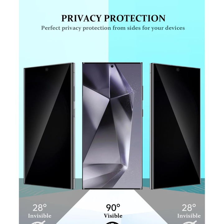 Folie sticla Curbata securizata Privacy Infinity Enterprise pentru Samsung Galaxy S25 Ultra, protectie Display, compatibila, Amprenta, 9H pentru ecran telefon Fata AntiShock, Flexibil, lipire Completa