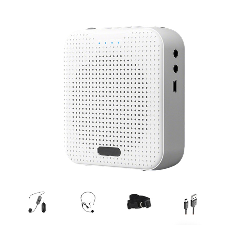 Amplificator de Voce, 10 W, Fudisenn®, U disk/card TF, Memento baterie, Cu Microfon cu Fir pentru Profesori, Ghid turistic, Alb, 88x35x95mm