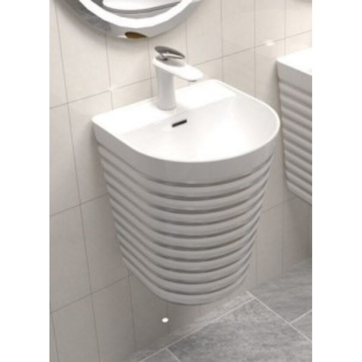 Lavoar suspendat, alb/gri lucios, ceramica sanitara, 40 x 40 x 45 cm, gaura baterie P126WS