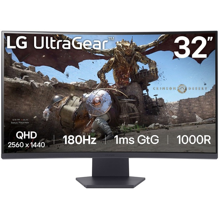 LG 32GS60QC-B ívelt LED gaming monitor, 31.5", QHD (2560 x 1440), HDMI, DisplayPort, 180 Hz, 1 ms, fekete