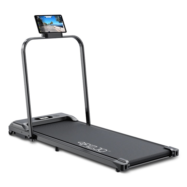 Banda de alergare electrica, 4FIZJO, acasa, ideala pentru a fi bagata sub pat, difuzor bluetooth incorporat, putere 1 km, viteza 1 - 6 km, 119.5 × 54 × 105 cm, sarcina maxima 80 kg, greutate 20 kg, Negru