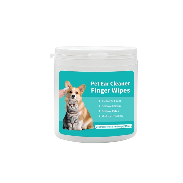 Servetele umede pentru curatarea urechilor si dintilor animalelor, 50 bucati/set, antibacteriene, cu ingrediente naturale