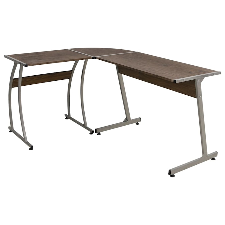 Birou pe colt, vidaXL, Lemn/ Metal, 152 x 117 x 74 cm, Maro/ Gri