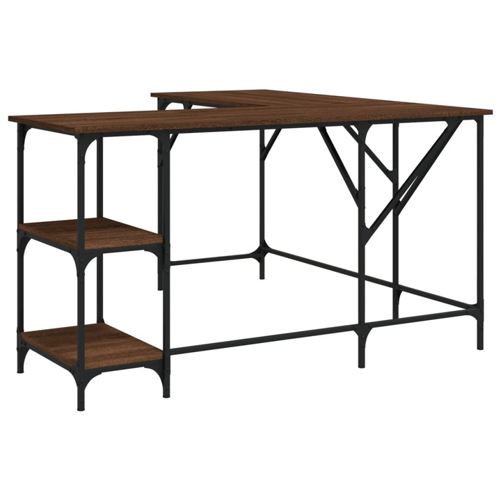 Birou, vidaXL, Lemn tratat/Metal, 139x139x75 cm, Maro