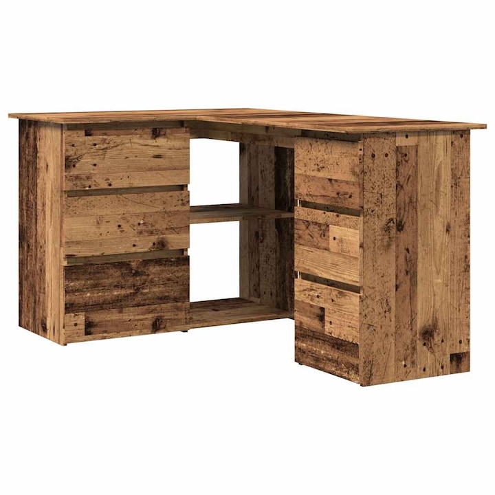 Birou de colt vidaXL, lemn vechi, 145 x 100 x 76 cm, PAL, 48.7 Kg