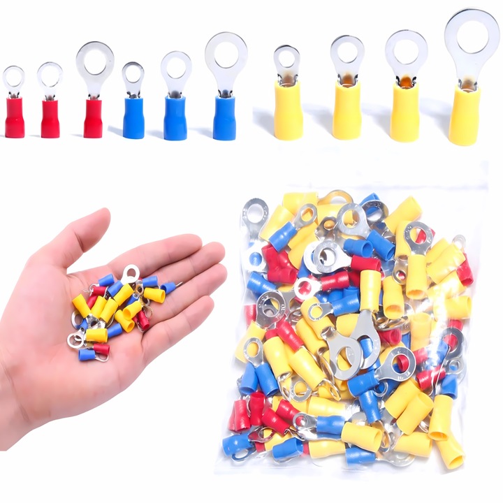 Set conectori electrici izolati, Novaza Tech, 100 bucati, alama groasa cositorita, grosimi diferite, Multicolor