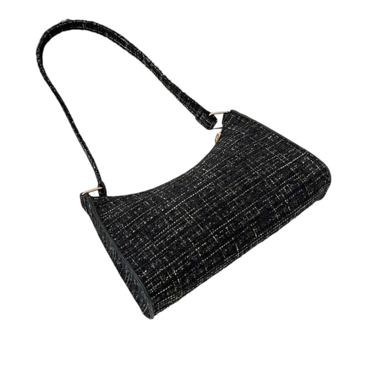 Geanta tip baguette, model in carouri texturate - Negru