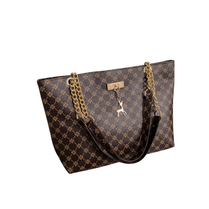 Geanta de Umar, Model Imprimeu Geometric si Lanturi Aurii - Maro