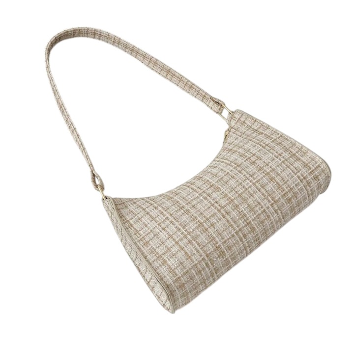 Baguette típusú táska, texturált kockás mintával - Fekete