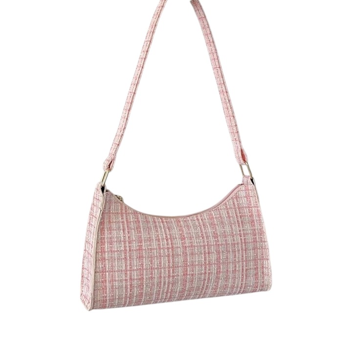 Baguette típusú táska, texturált kockás mintával - rózsaszín