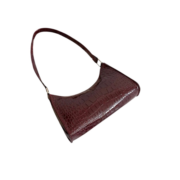 Малка багет чанта с крокодилска щампа / гланц - Visiniu