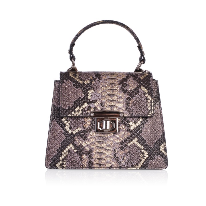 Geanta Zevo dama piele naturala glitter print sarpe Ami, Maro si Mov