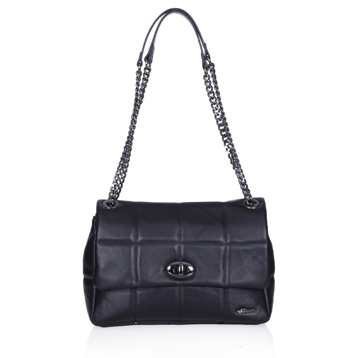 Geanta Zevo dama piele naturala matlasata Anisia, Negru