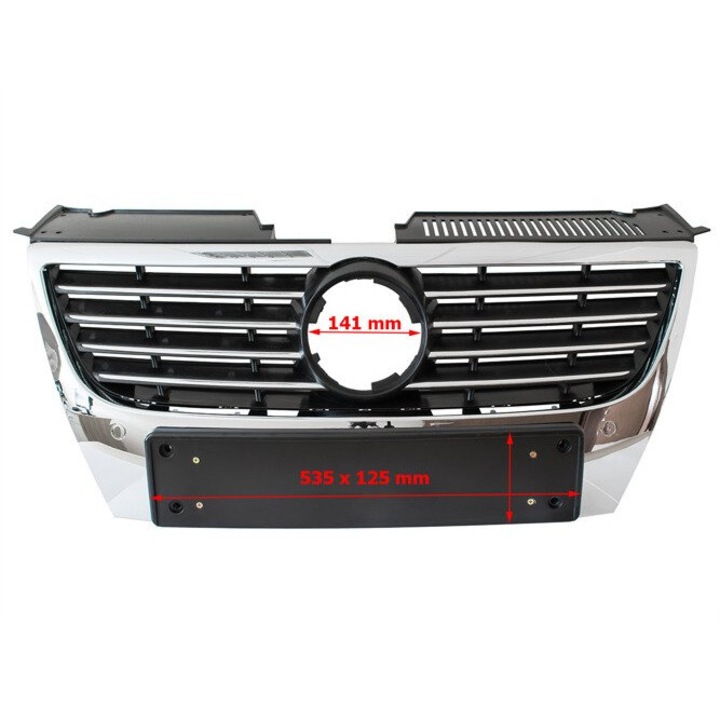 Autó hűtőrács, Modecar, Volkswagen Passat B6, fekete, 535x125mm, szett PDC burkolattal