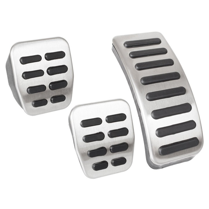 Set 3 bucati capace pedale ALU, MODECAR, crom + negru, metal + cauciuc, pentru Volkswagen
