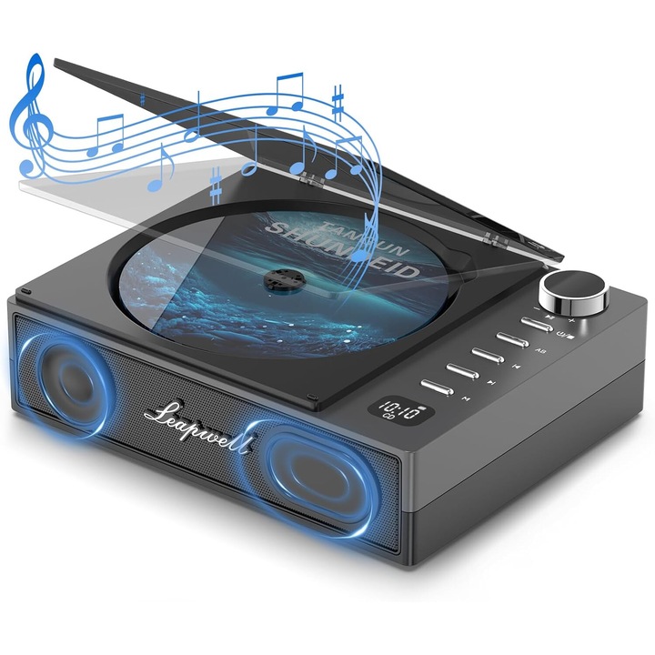 Мултифункционален преносим CD плейър, GOSTOCK®, Дистанционно управление, Bluetooth, 2600mAh, FM радио, Вградени високоговорители HiFi, USB/AUX, ABS, Черен мат