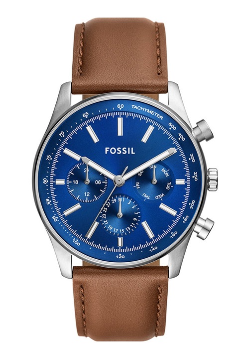 Fossil, Мултифункционален часовник с кожена каишка, Карамел