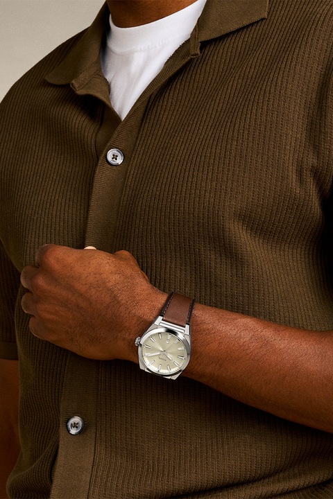 Fossil, Овален часовник с кожена каишка, Тъмнокафяв