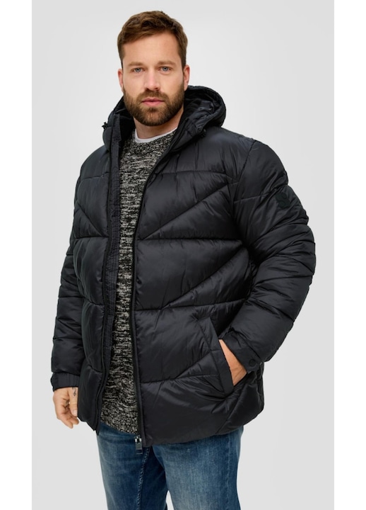 Geaca matlasata barbati big size cu gluga, s.Oliver Big, Negru, Negru