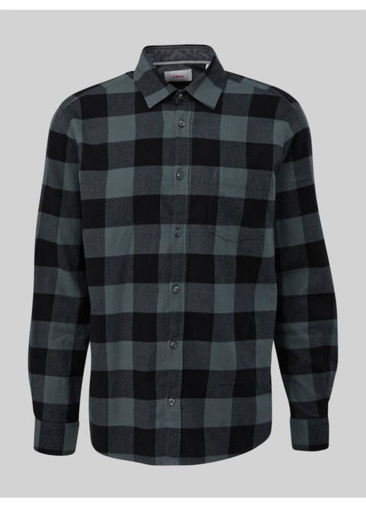 Camasa cu maneca lunga, barbati big size, imprimeu in carouri si croiala Regular fit, Verde inchis, Verde inchis