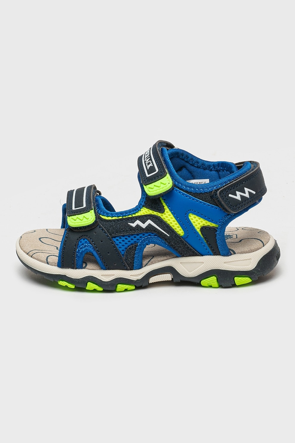 Lumberjack, Sandale cu imprimeu si velcro, Albastru royal, Verde electric, Alb optic, 30 EU