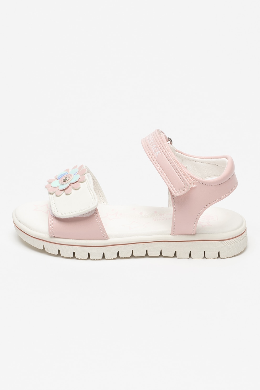 Lumberjack, Sandale cu velcro si aplicatii florale, Alb fildes, Roz pal, 31 EU