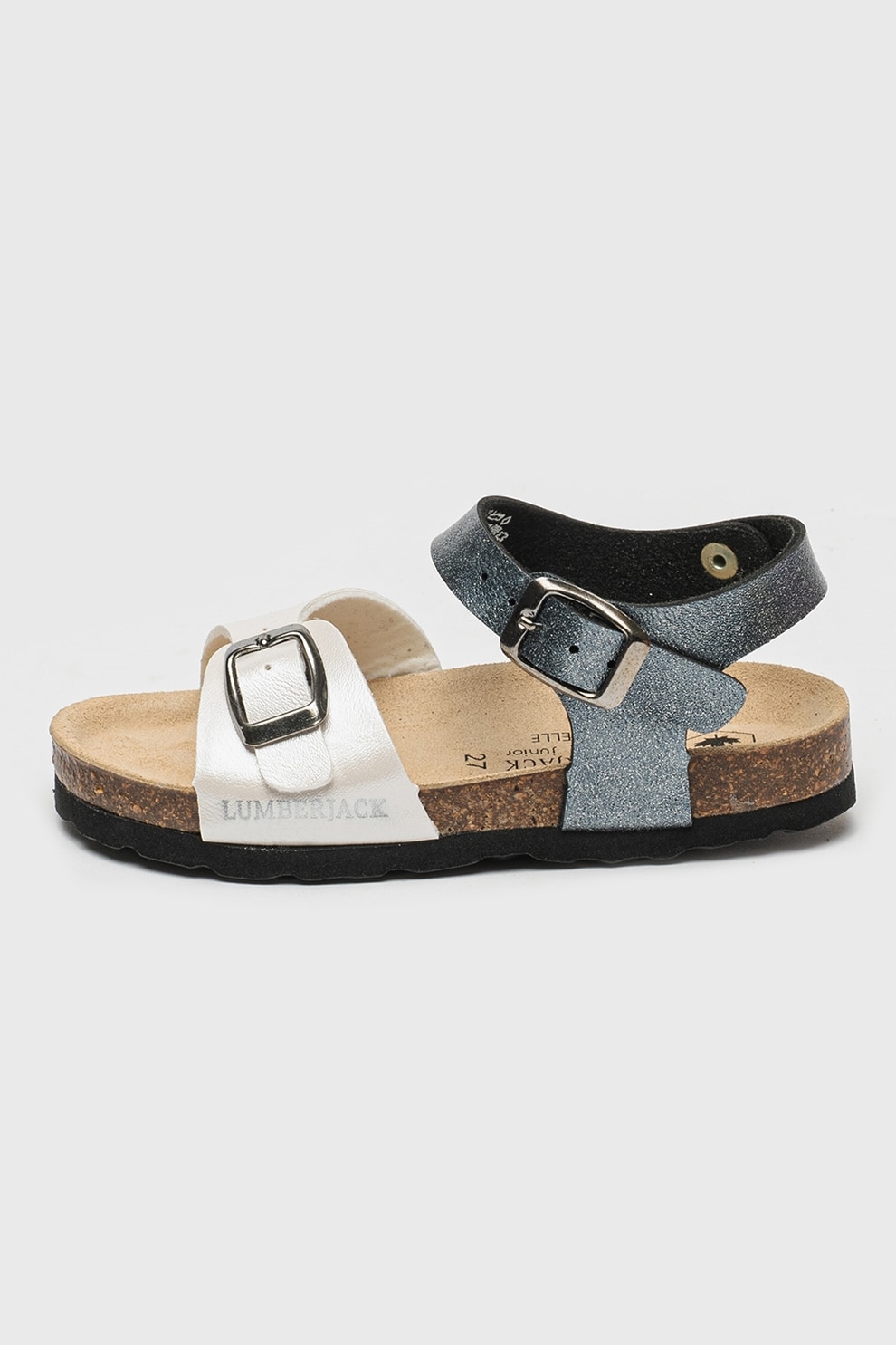 Lumberjack, Sandale de piele ecologica cu talpa plata Bling, Gri deschis, Maro taupe deschis, Alb murdar, 30 EU