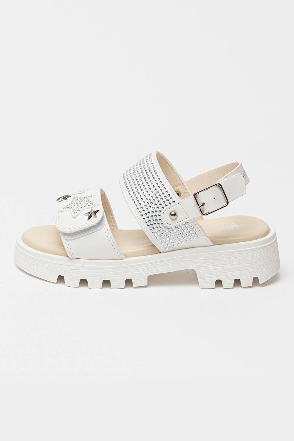 Lumberjack, Sandale cu velcro si strasuri, Alb fildes, 32 EU
