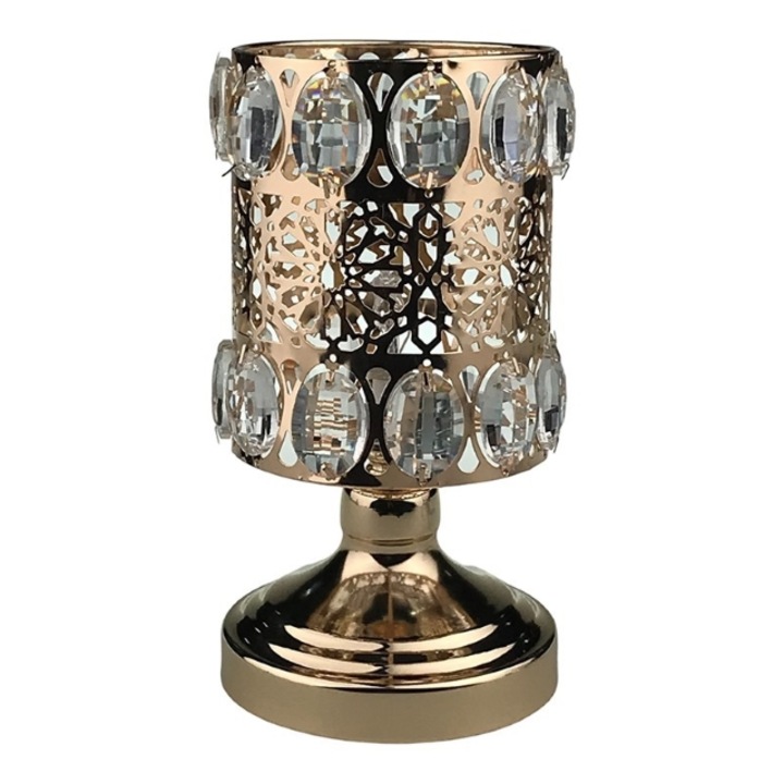 Veioza din metal, cu senzor, cu doua randuri de cristale din plastic.10x19 cm m1