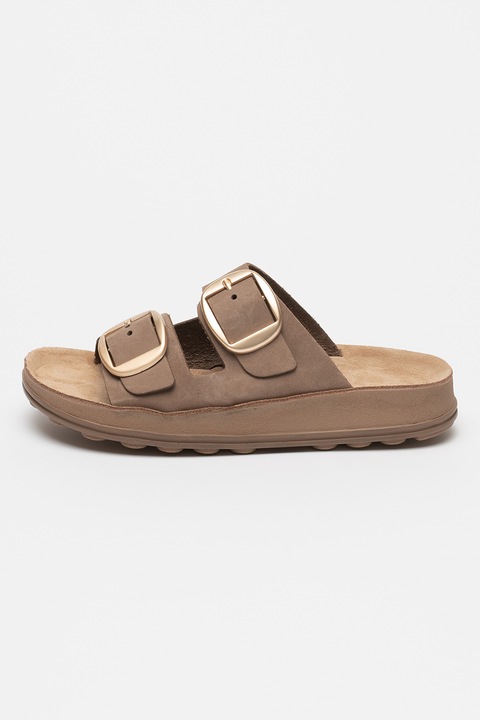 Lumberjack, Papuci de casa din piele cu catarame Karol, Maro camel, 36