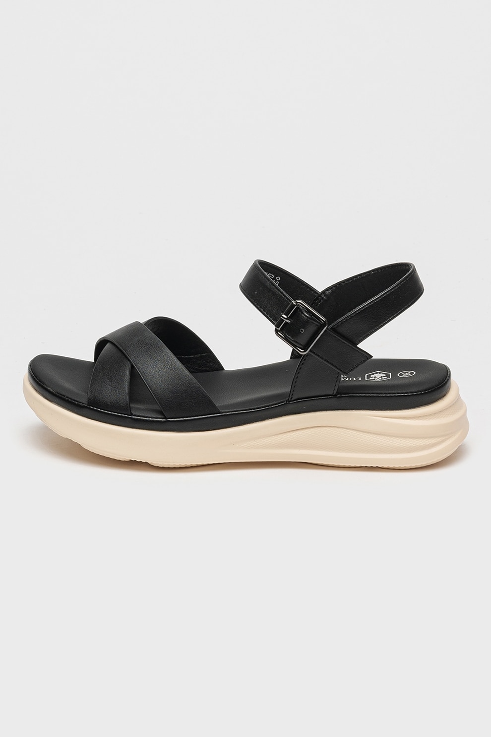 Lumberjack, Sandale wedge de piele ecologica Nilla, Negru, Crem, 37