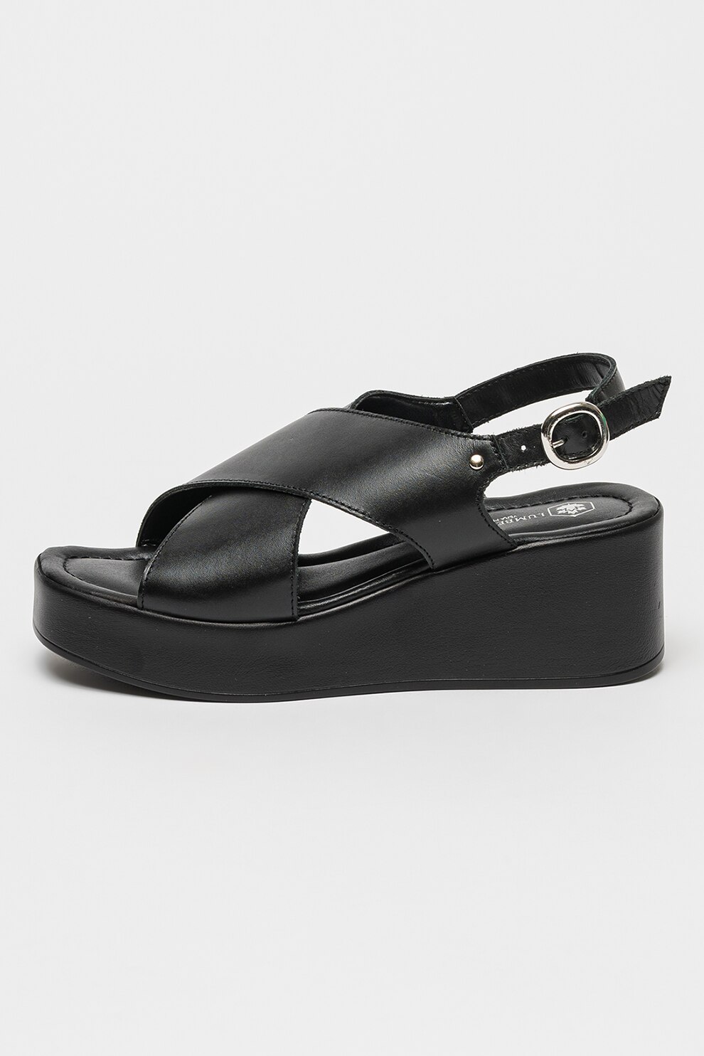 Lumberjack, Sandale wedge de piele, Negru, 38