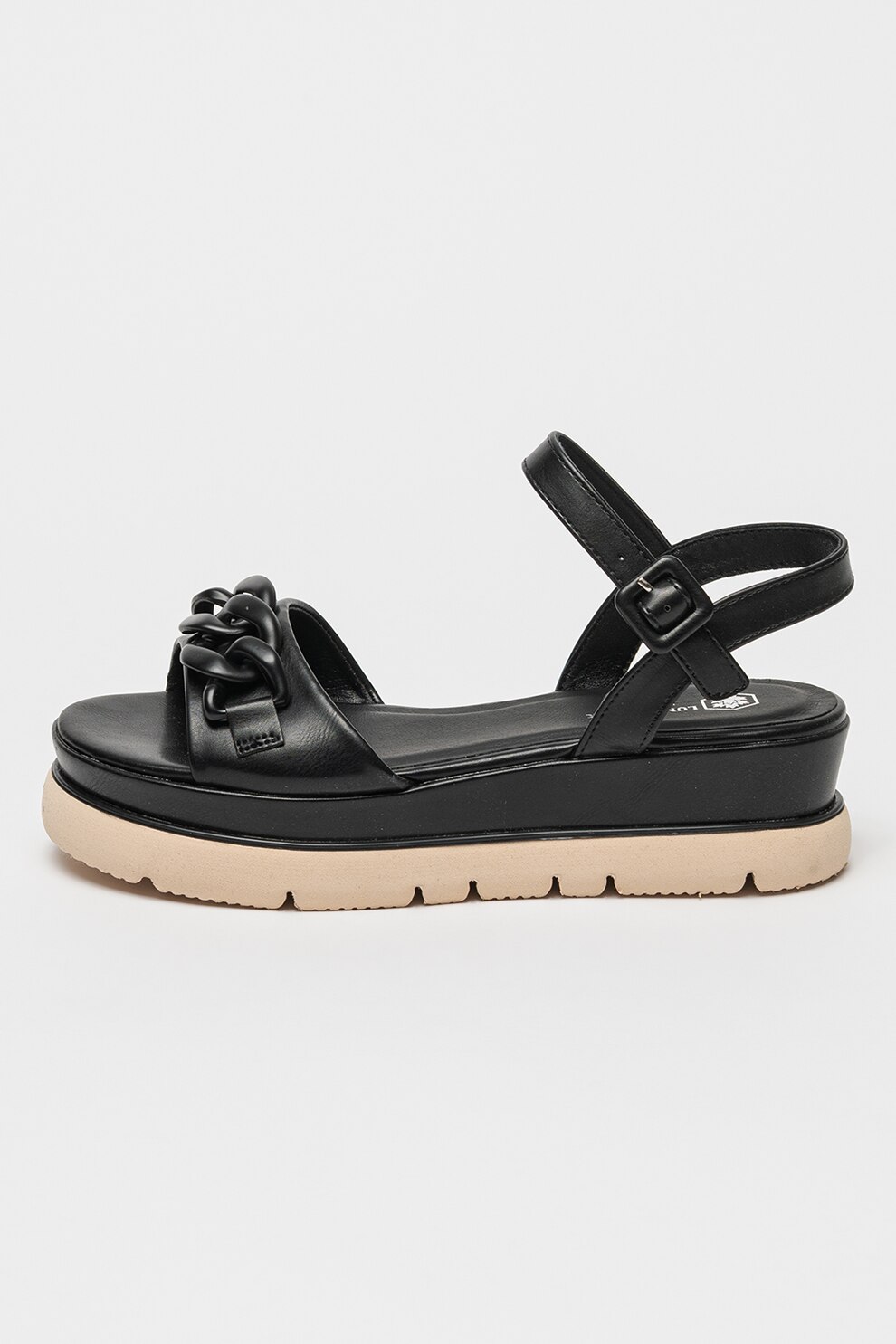 Lumberjack, Sandale wedge de piele ecologica, Negru, 40