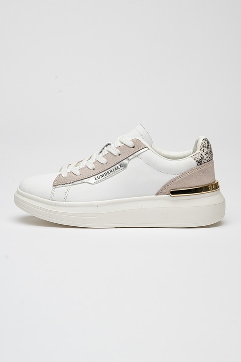 Lumberjack, Lilitta műbőr sneaker nyersbőr részletekkel, Fehér/Aranyszín