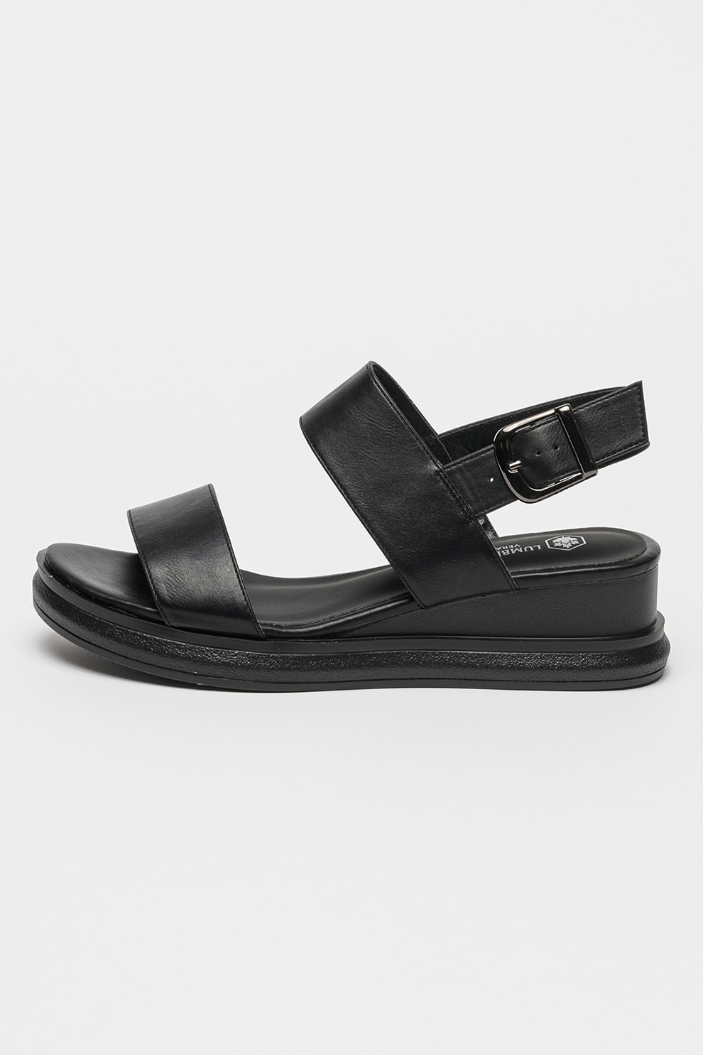 Lumberjack, Sandale wedge de piele ecologica, Negru, 37