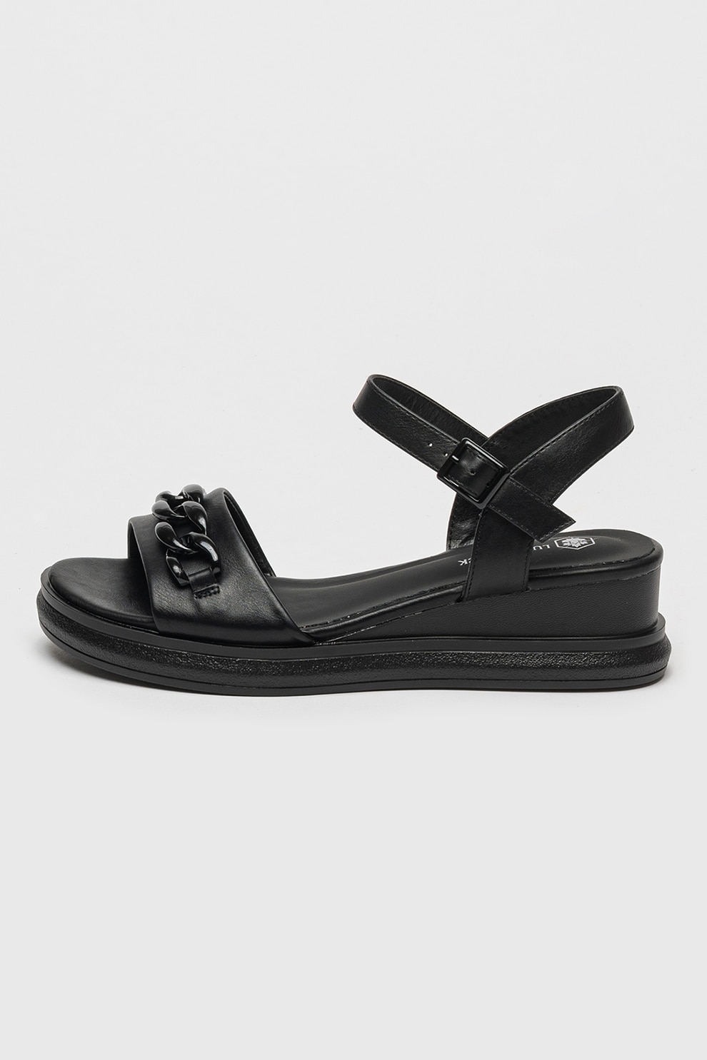 Lumberjack, Sandale wedge cu aplicatie de lant Flieroy, Negru, 37