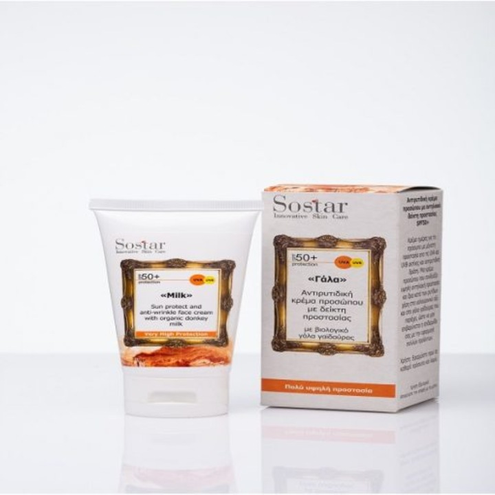 Crema de fata antirid "Milk" Sostar Spf50+ cu lapte de magarita organic 50 ml