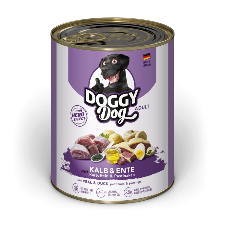 Hrana umeda caini cu vitel si rata, DOGGY Dog, 800 g